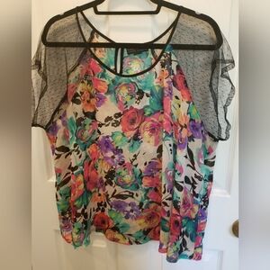 Floral Sheer Top with Black Accents